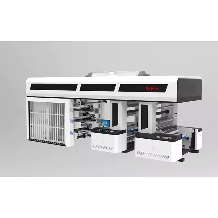 6 কালার সার্ভো ড্রাইভ গিয়ার টাইপ সেন্ট্রাল ড্রাম ফ্লেক্সো প্রিন্টিং মেশিন স্লিভ টাইপ